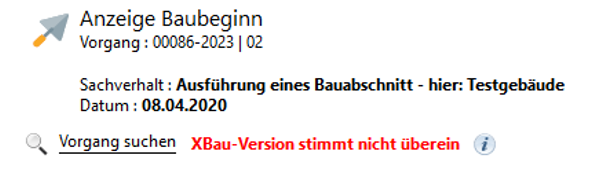 Beispiel für Datenübernahme aus XBau-Nachrichten bei XBau-Version jünger als Vorgang